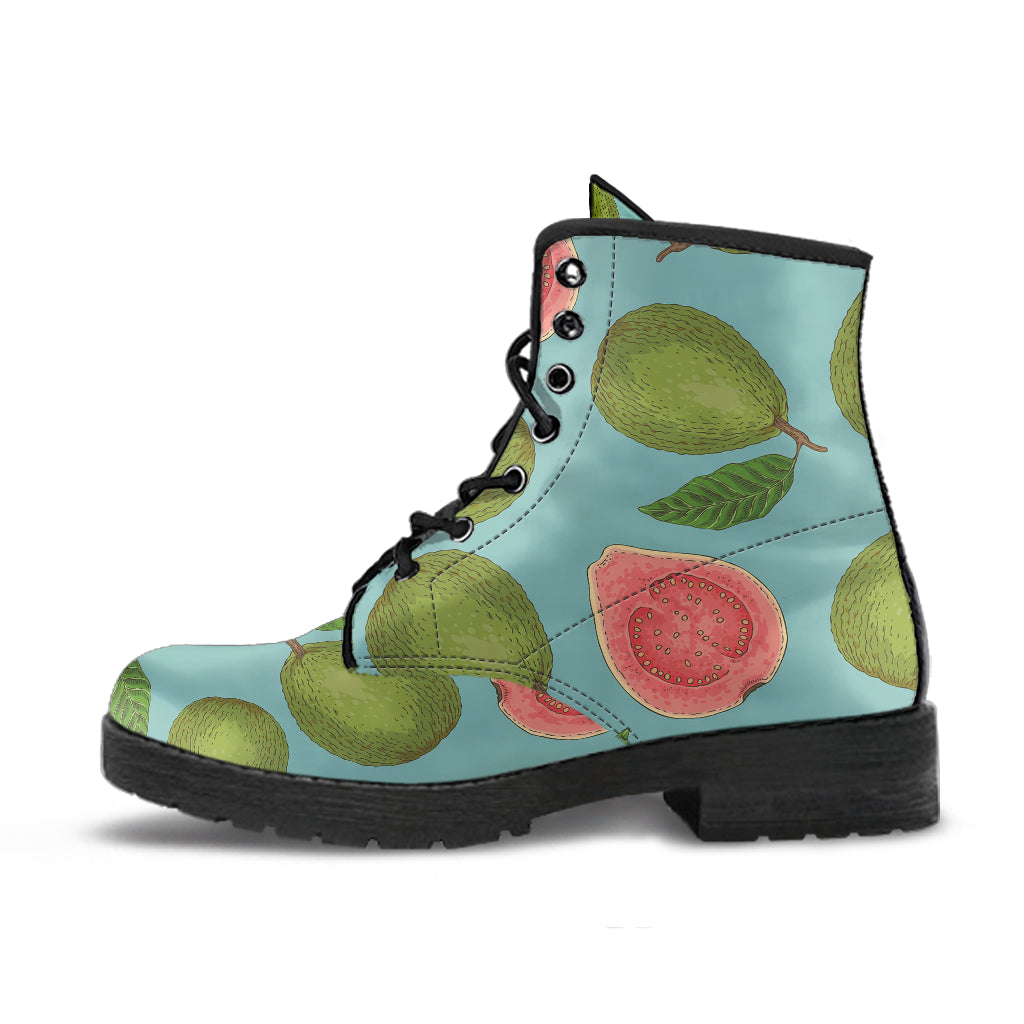 Guava Pattern Green Background Leather Boots