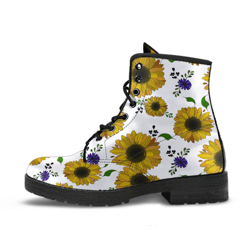 Sunflower Pattern Background Leather Boots