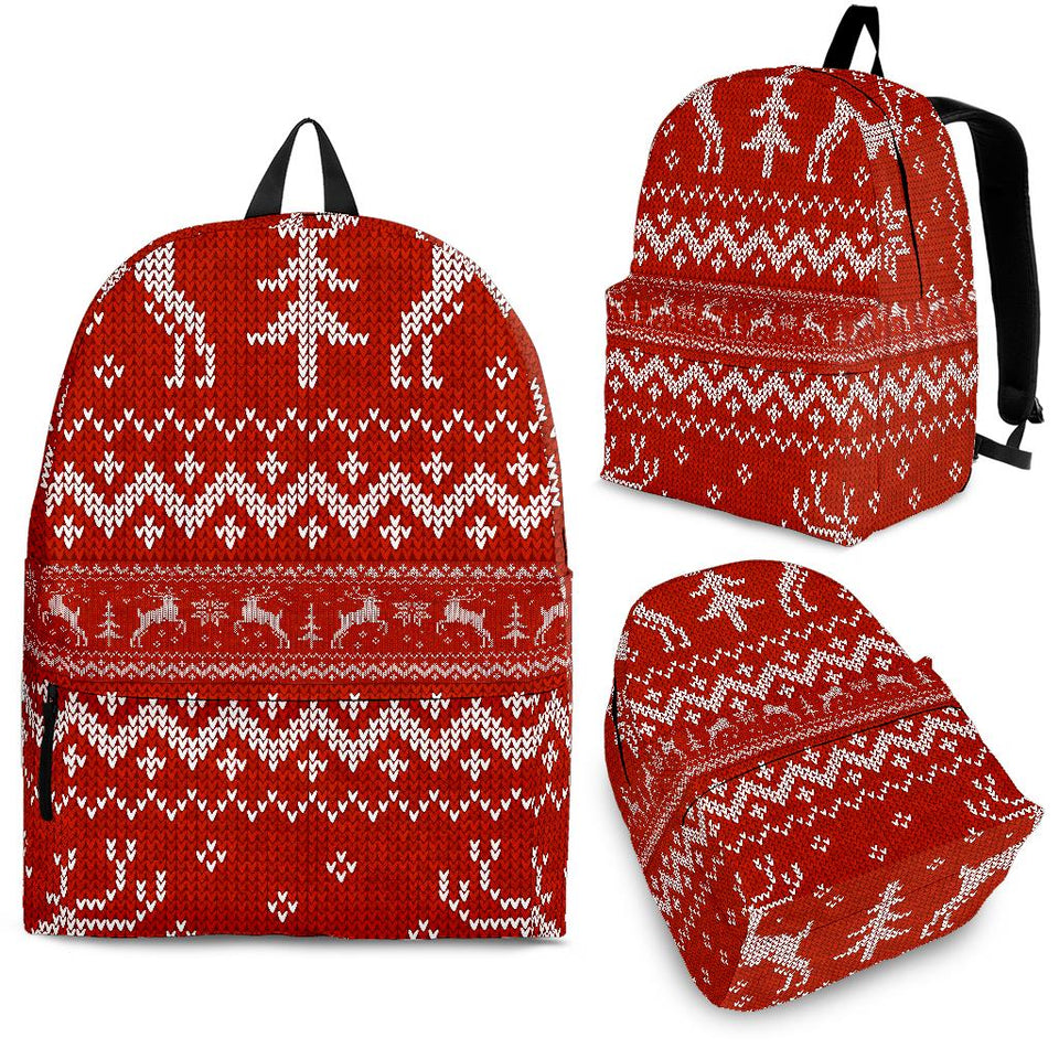 Deer Sweater Printed Red Pattern Backpack