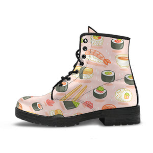 Sushi Pattern Background Leather Boots
