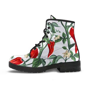 Chili Leaves Flower Pattern Leather Boots