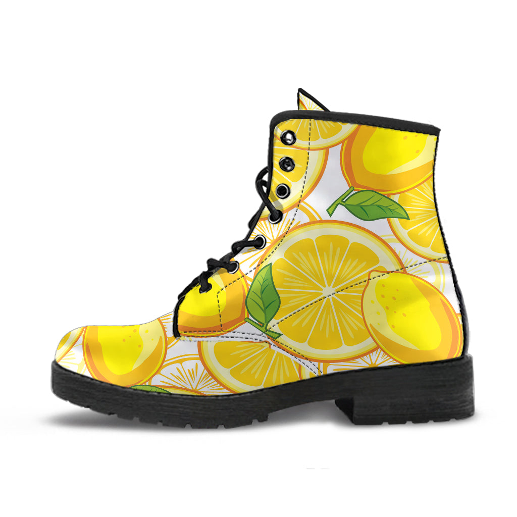 Lemon Pattern Background Leather Boots