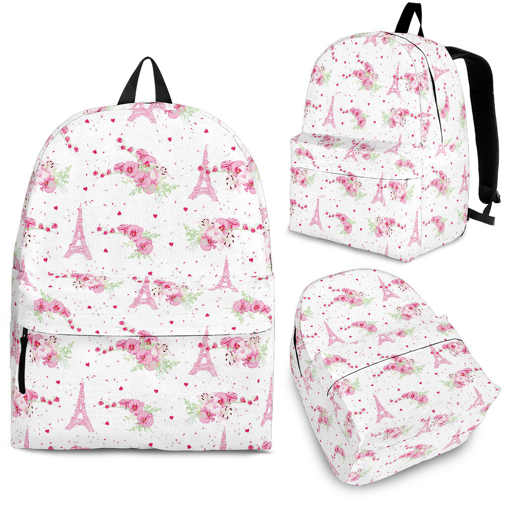 Eiffel Tower Pink Theme Pattern Print Design 05 Backpack