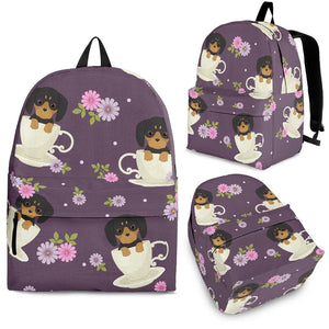 Dachshund in Coffee Cup Flower Pattern Backpack