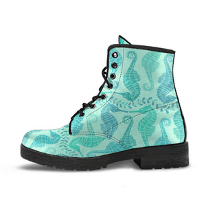 Seahorse Green Pattern Leather Boots