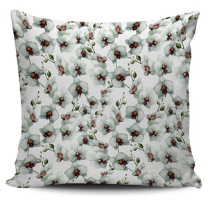 White Orchid Pattern Pillow Cover