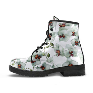 White Orchid Pattern Leather Boots
