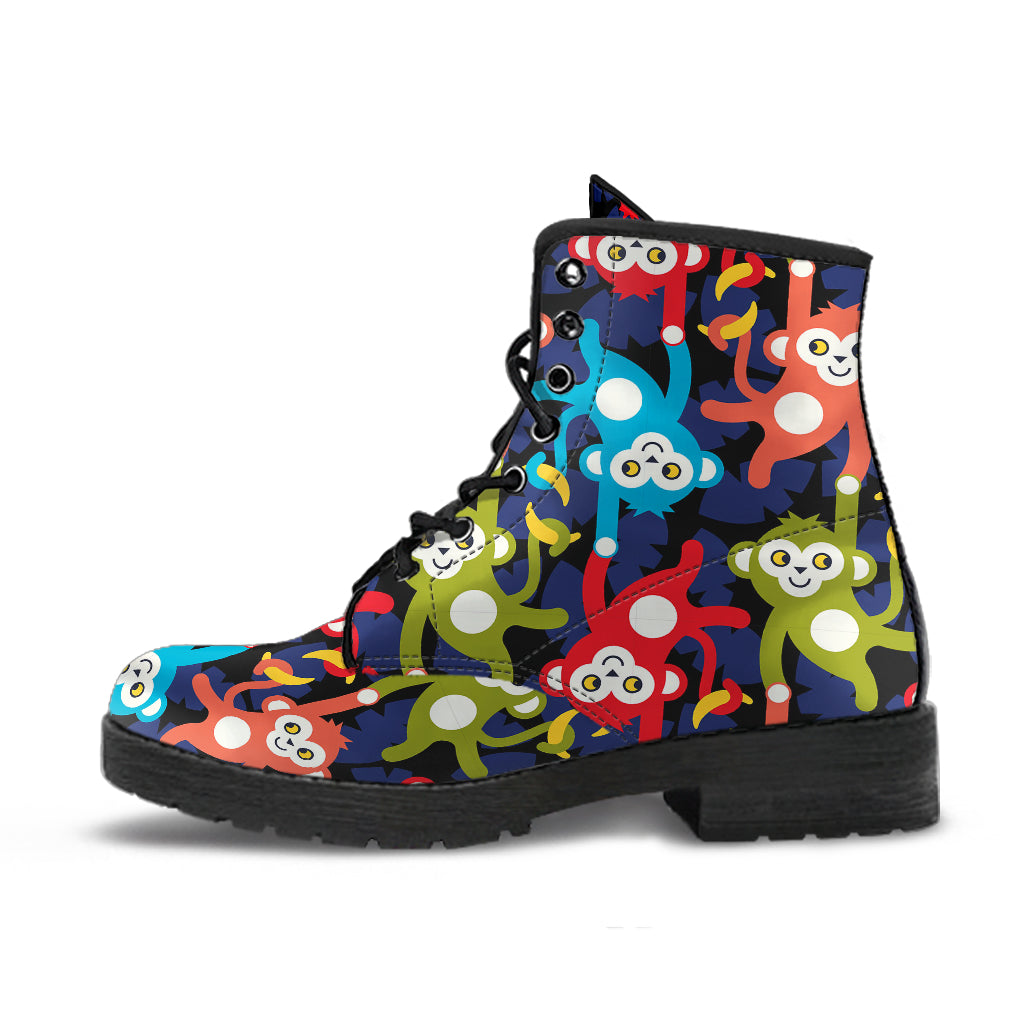 Colorful Monkey Pattern Leather Boots