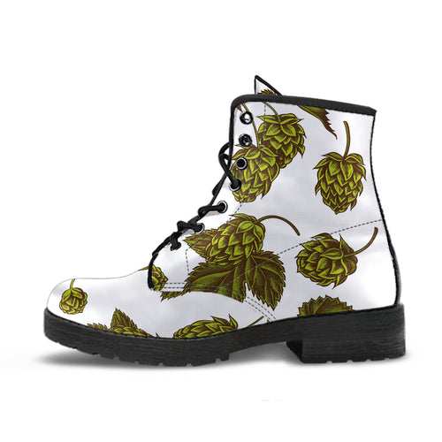 Hop Leaves Pattern Leather Boots