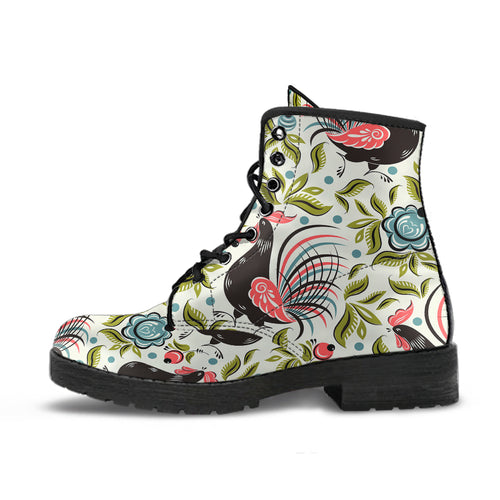 Rooster Chicken Leaves Pattern Leather Boots