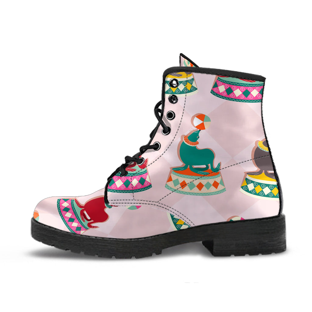 Colorful Sea Lion Pattern Leather Boots