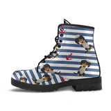 Dachshund Anchor Navy Blue Pattern Leather Boots