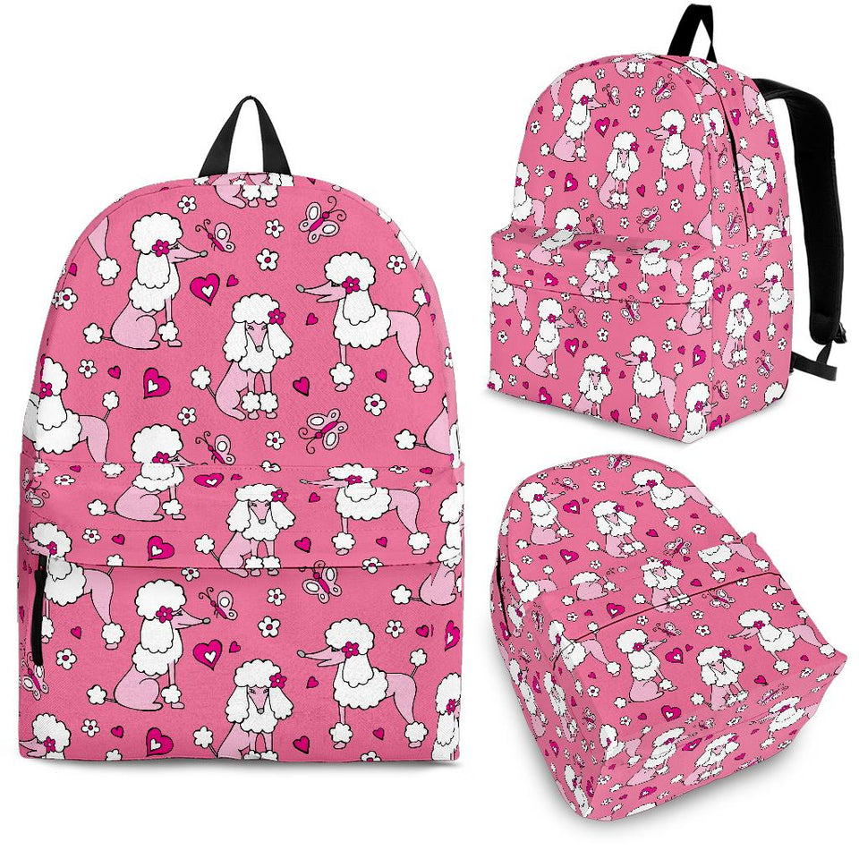 Poodle Pink Heart Pattern Backpack