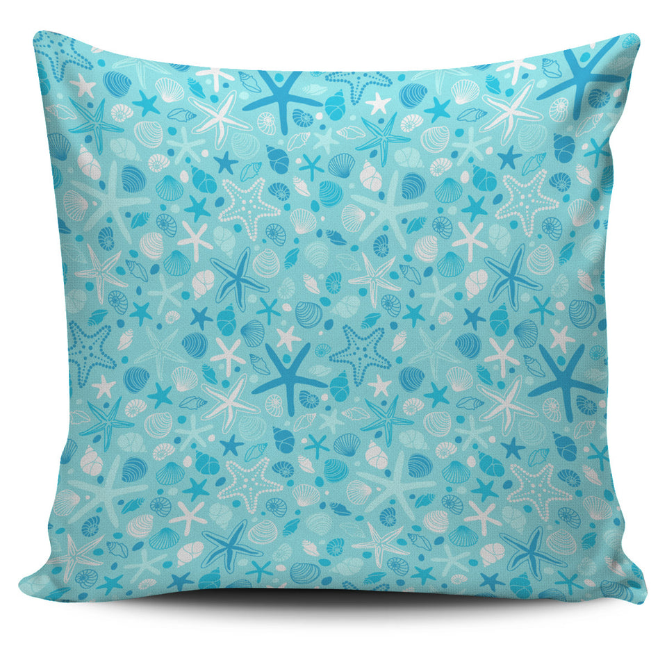 Starfish Shell Blue Theme Pattern Pillow Cover