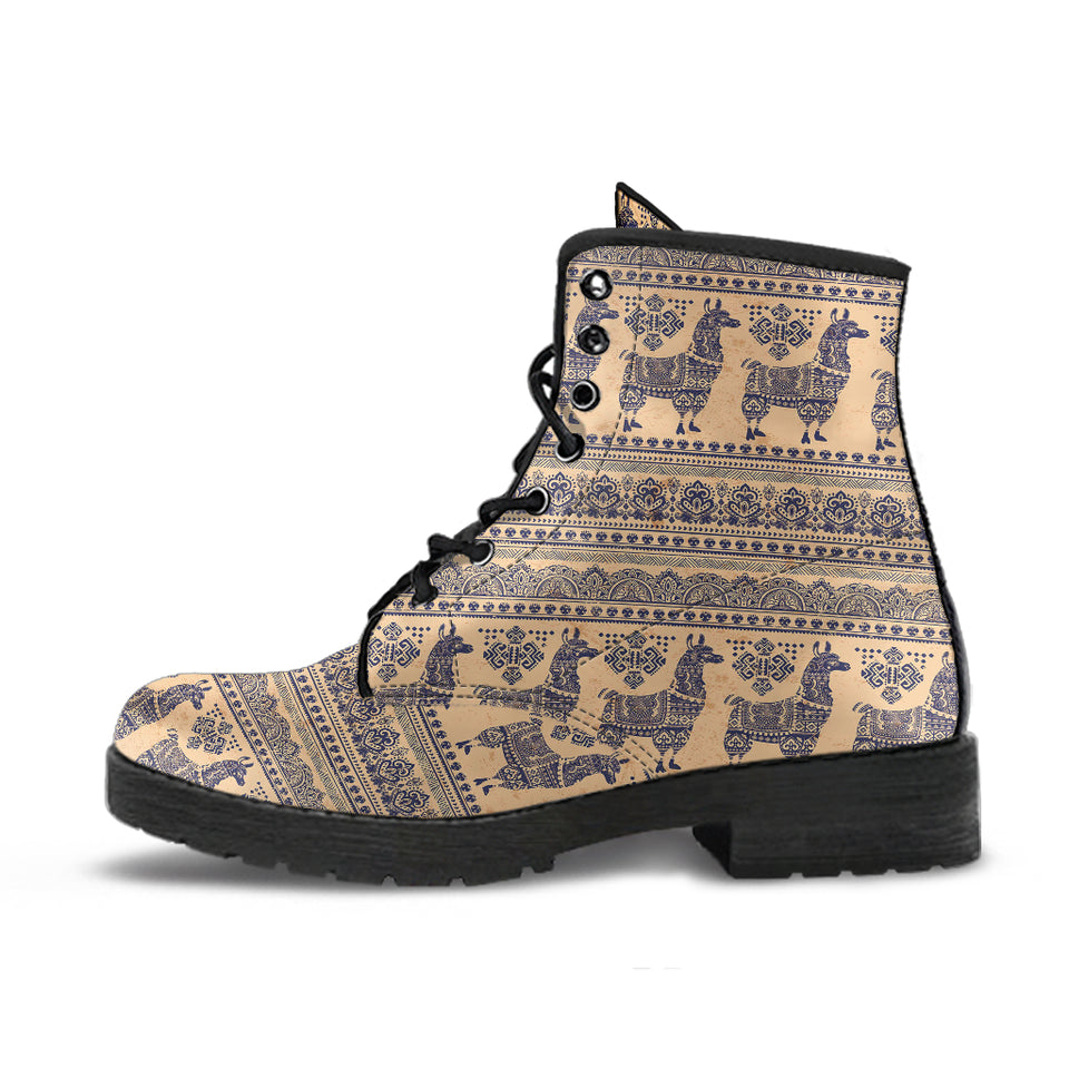 Llama Pattern Ethnic Motifs Leather Boots