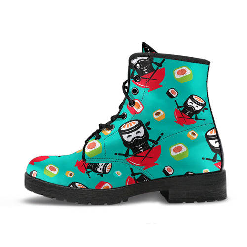 Ninja Sushi Pattern Leather Boots