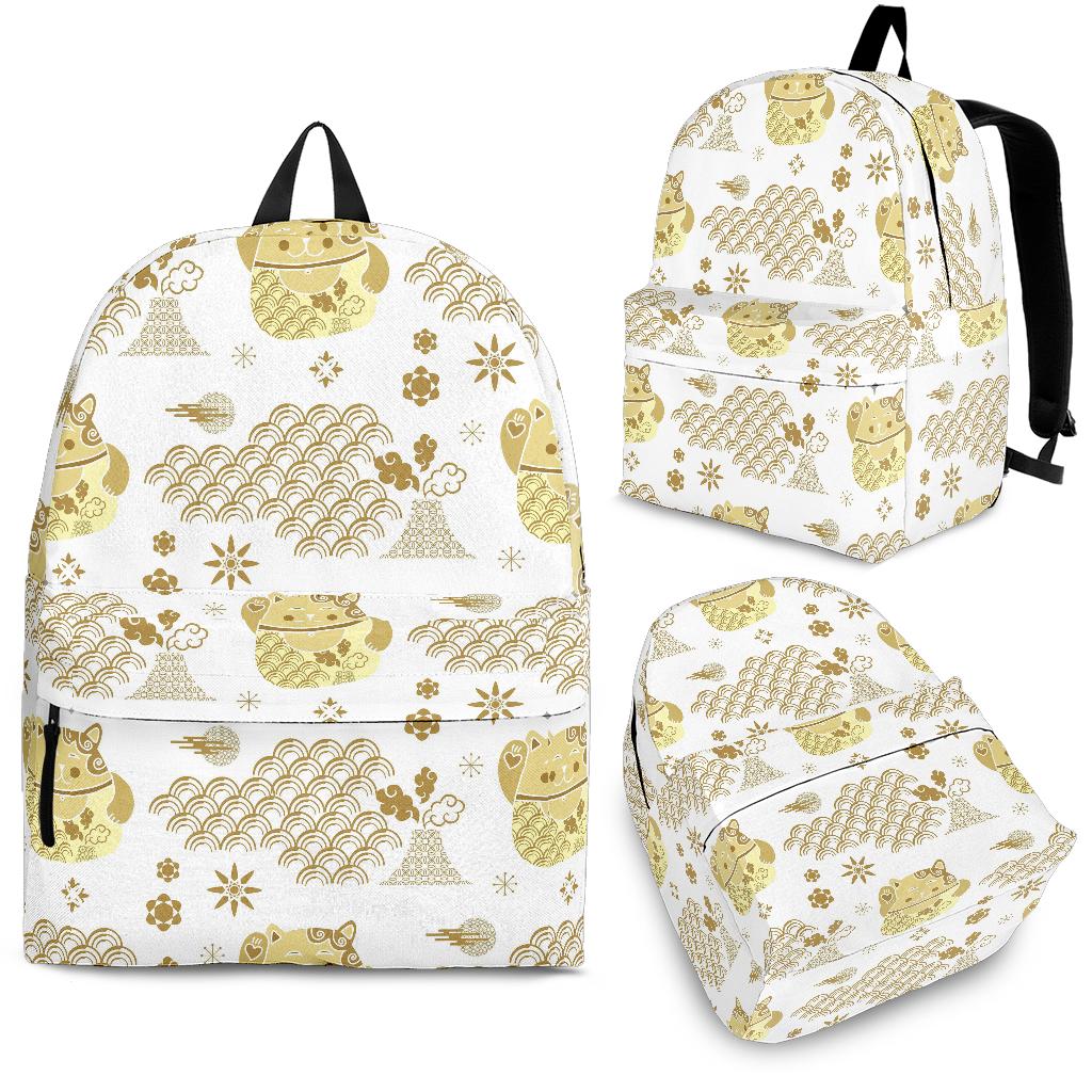Gold Meneki Neko Lucky Cat Pattern Backpack