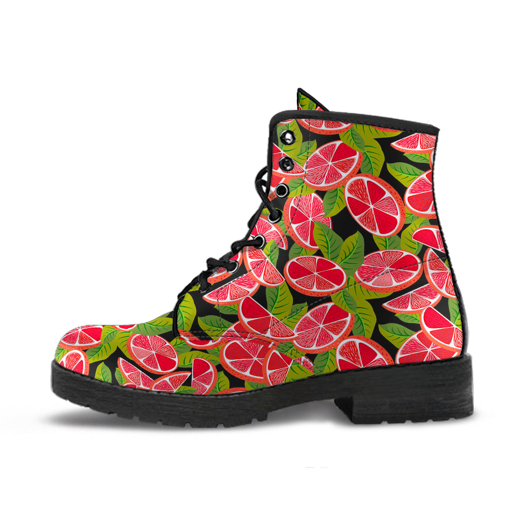 Grapefruit Leaves Pattern Leather Boots