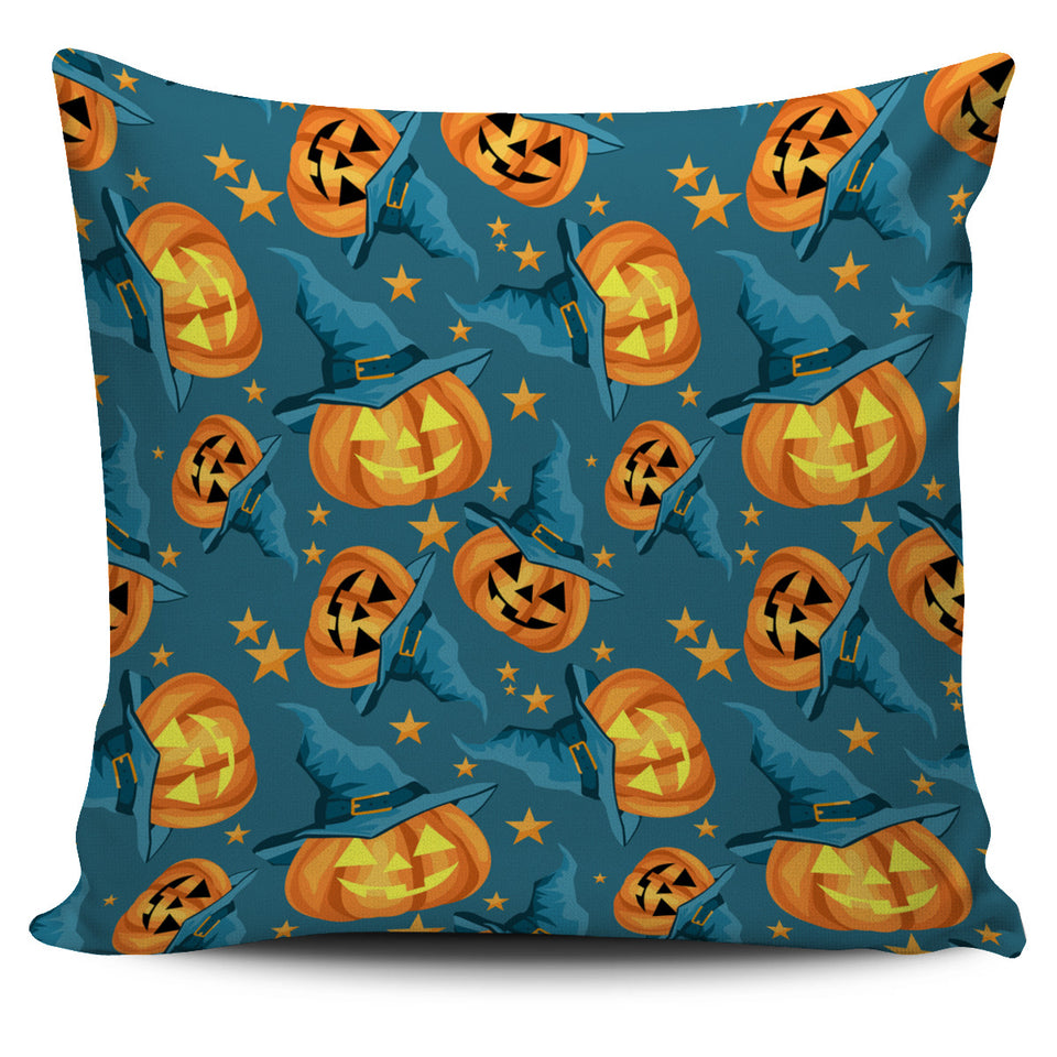 Halloween Pumpkin Witch Hat Pattern Pillow Cover