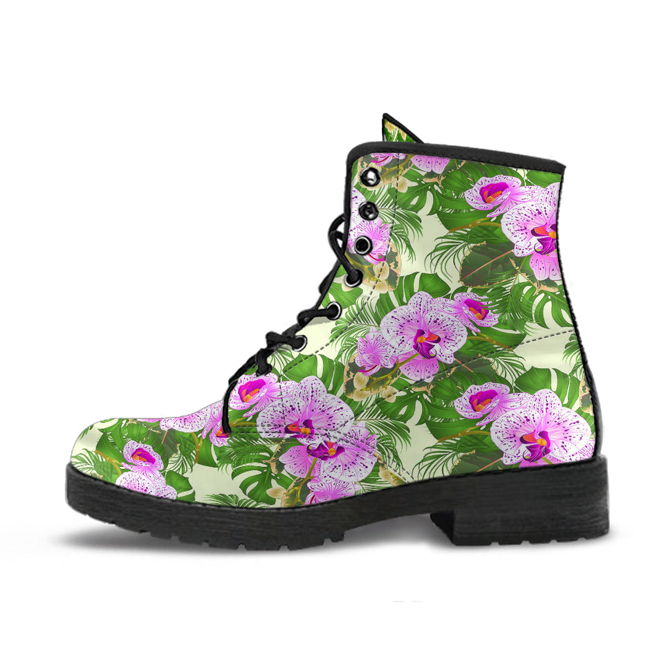 Orchid Leaves Pattern Leather Boots