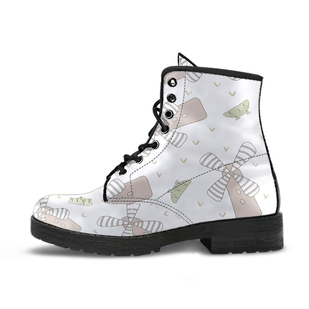 Windmill Pattern Background Leather Boots
