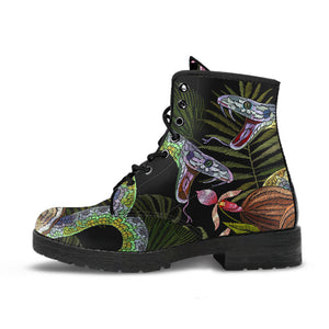 Snake Leaves Coconut Pattern Leather Boots