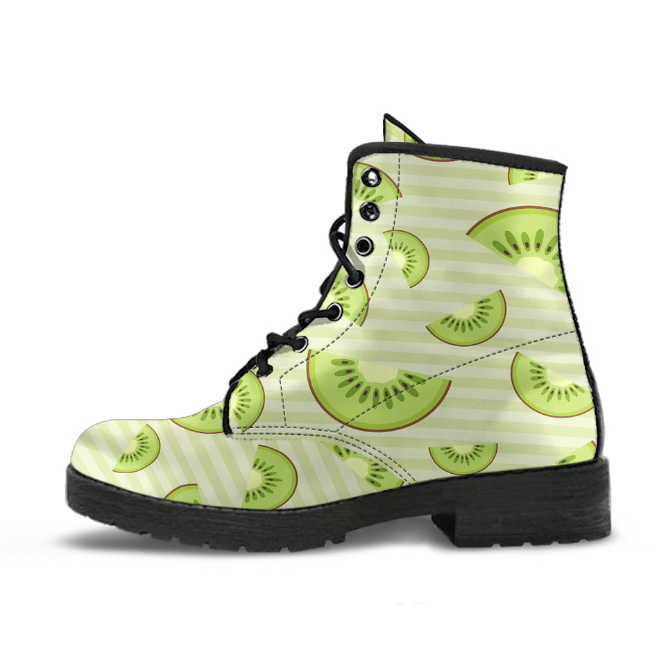 Kiwi Pattern Striped Background Leather Boots