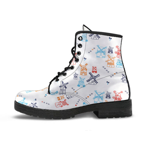 Hand Drawn Windmill Pattern Leather Boots