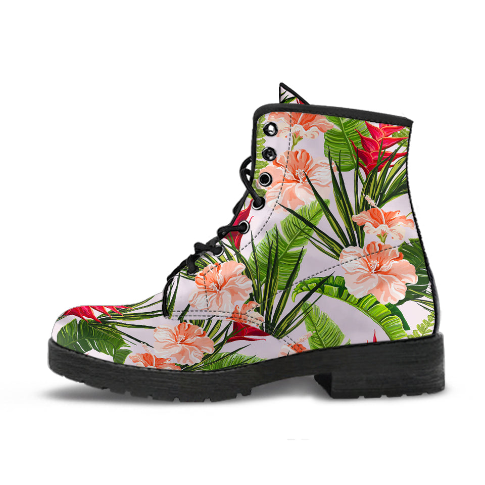 Heliconia Hibiscus Leaves Pattern Leather Boots