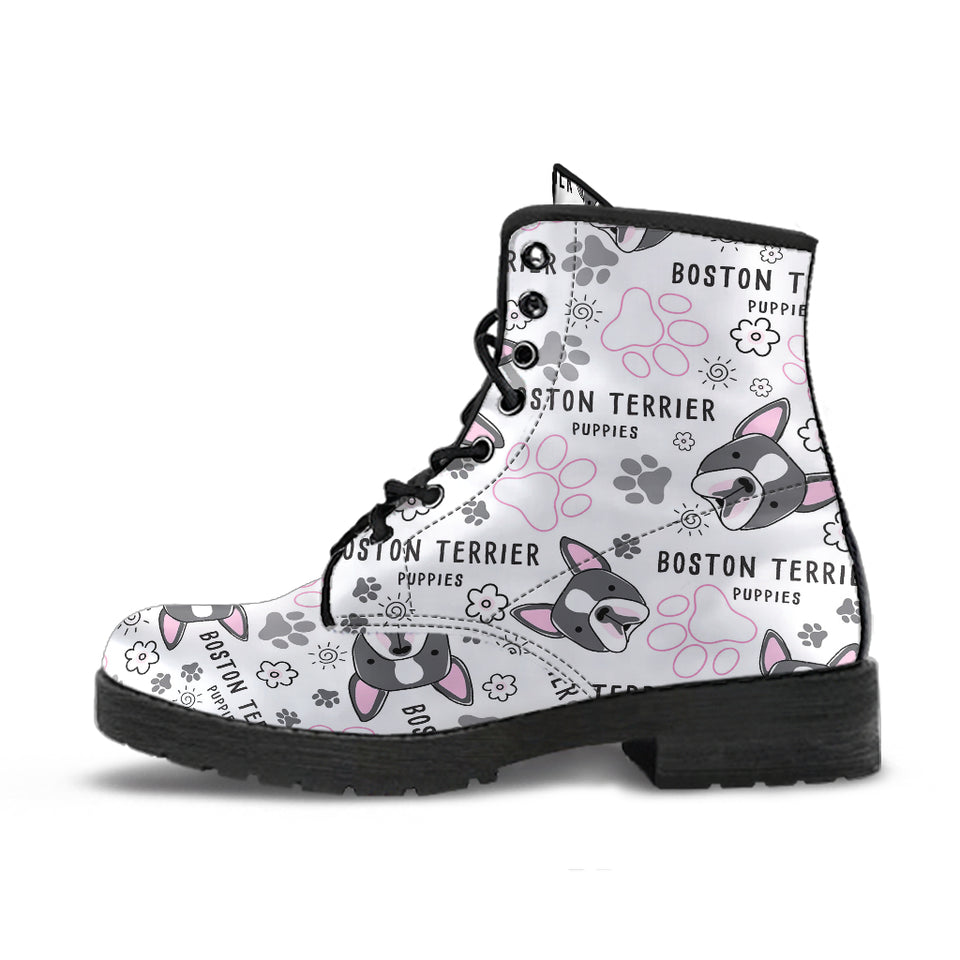 Boston Terrier Pattern Leather Boots