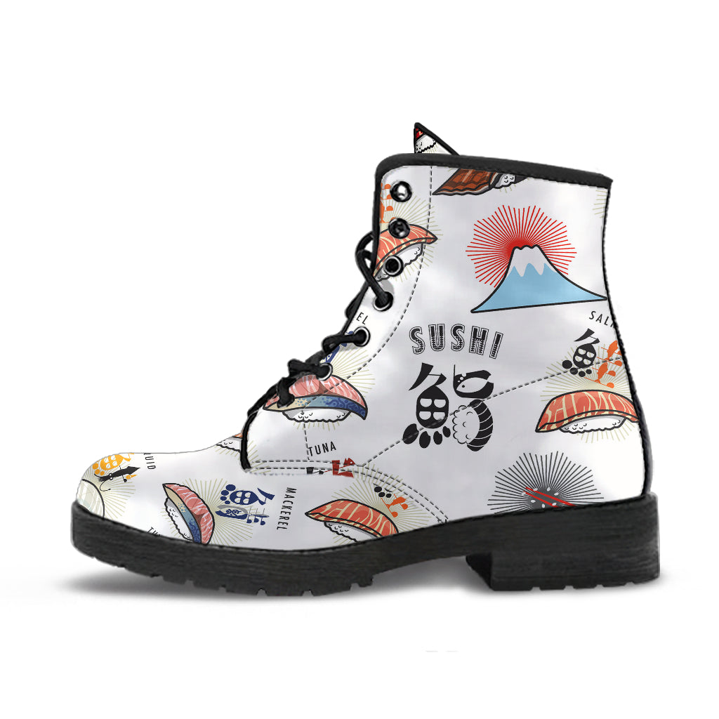 Sushi Japanese Pattern Leather Boots