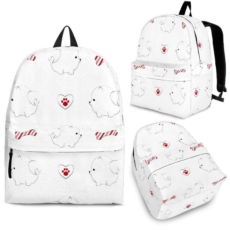 White Pomeranian Pattern Backpack