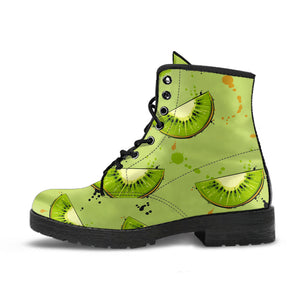 Kiwi Pattern Background Leather Boots