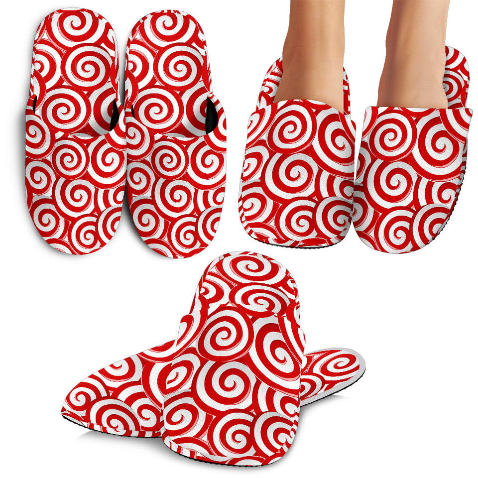 Red and White Candy Spiral Lollipops Pattern Slippers