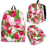 Pink White Tulip Pattern Backpack