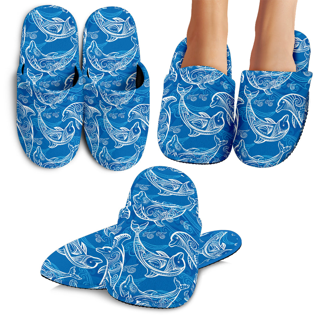 Dolphin Tribal Blue Pattern  Slippers