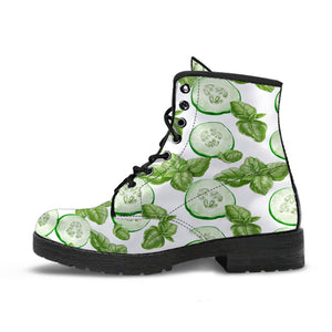 Sliced Cucumber Leaves Pattern Leather Boots