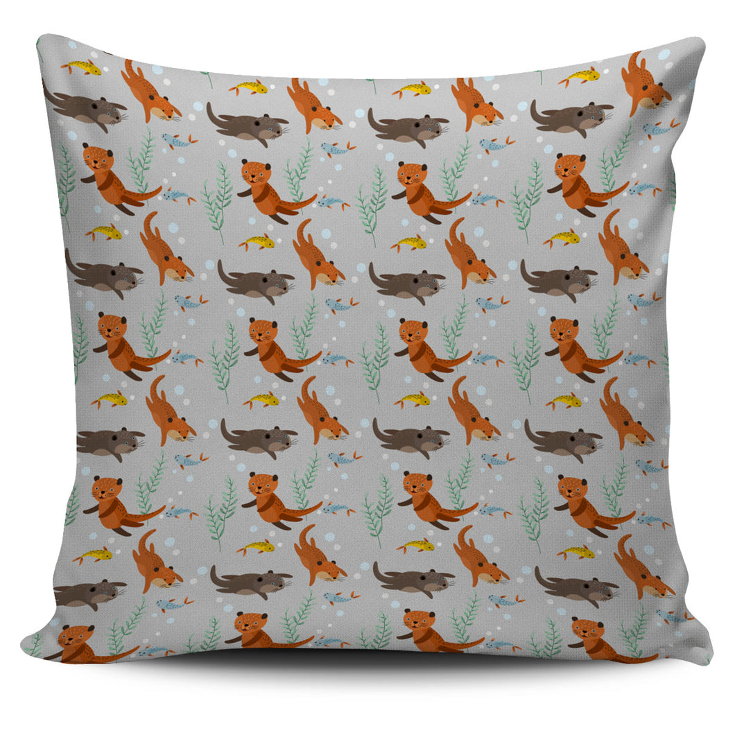 Swimming Fish Otter Pattern Pillow Cover