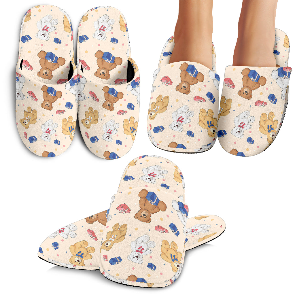 Teddy Bear Pattern Print Design 01 Slippers