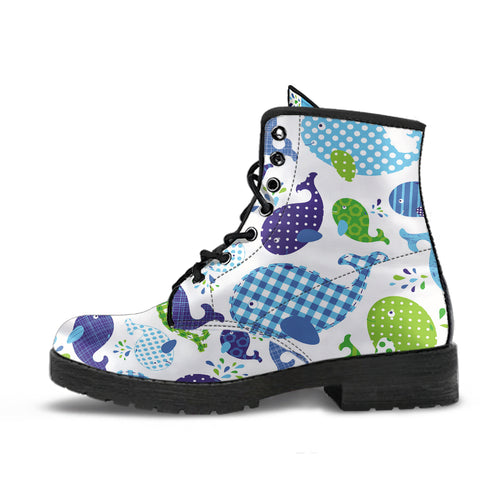 Whale Stripe Dot Pattern Leather Boots