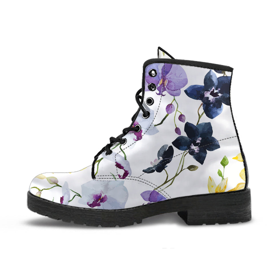 Orchid Pattern Background Leather Boots