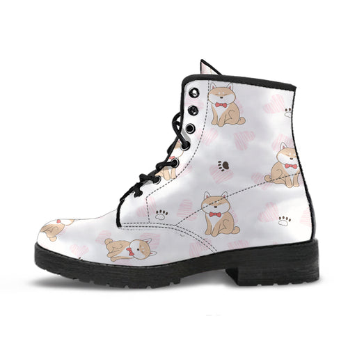 Cute Shiba Inu Heart Pattern Leather Boots