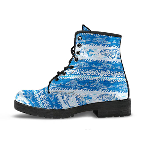 Dolphin Tribal Pattern background Leather Boots