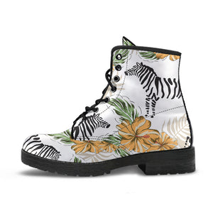 Zebra Hibiscus Pattern Leather Boots
