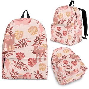 Pink Camel Leaves Pattern Backpack