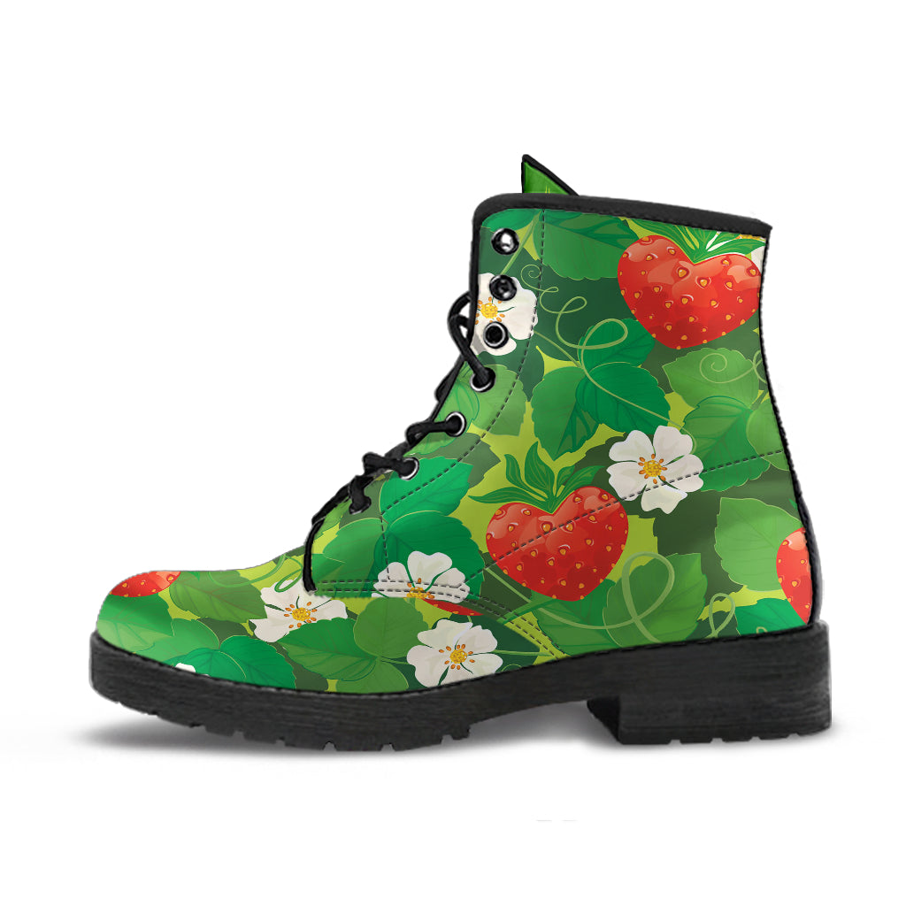 Strawberry Leaves Pattern Leather Boots