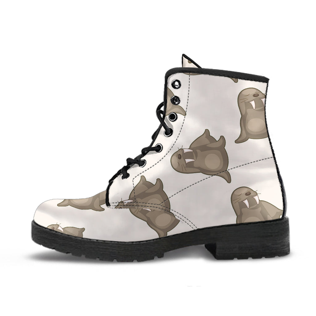 Sea Lion Pattern Leather Boots