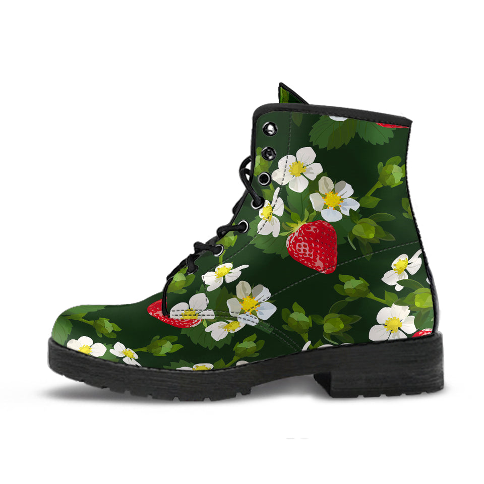 Strawberry Pattern Background Leather Boots