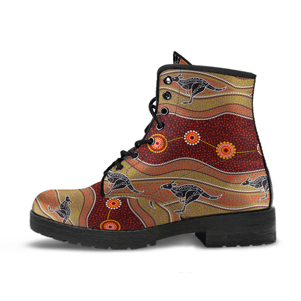 Kangaroo Aboriginal Pattern Leather Boots