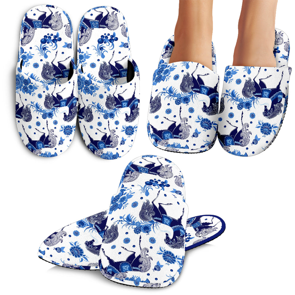 Horse Flower Blue Theme Pattern Slippers
